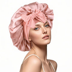 XRACEPHOL Silk Bonnet on head showing adjustable tie for secure fit