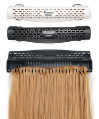 Xtension Styler hair extension holder in matte black mounted securely for efficient styling.