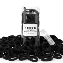 XTIIEED 100pcs hair-ties-pack closeup shows soft fabric for snag-free ponytails.