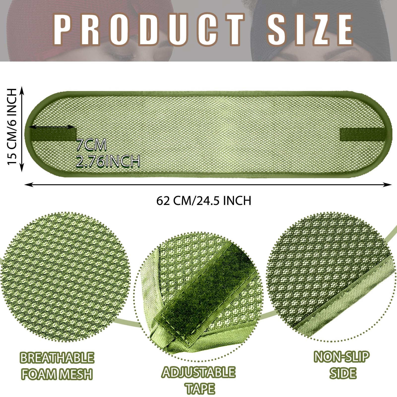 Xuhal hair wraps army green close-up breathable mesh for comfort