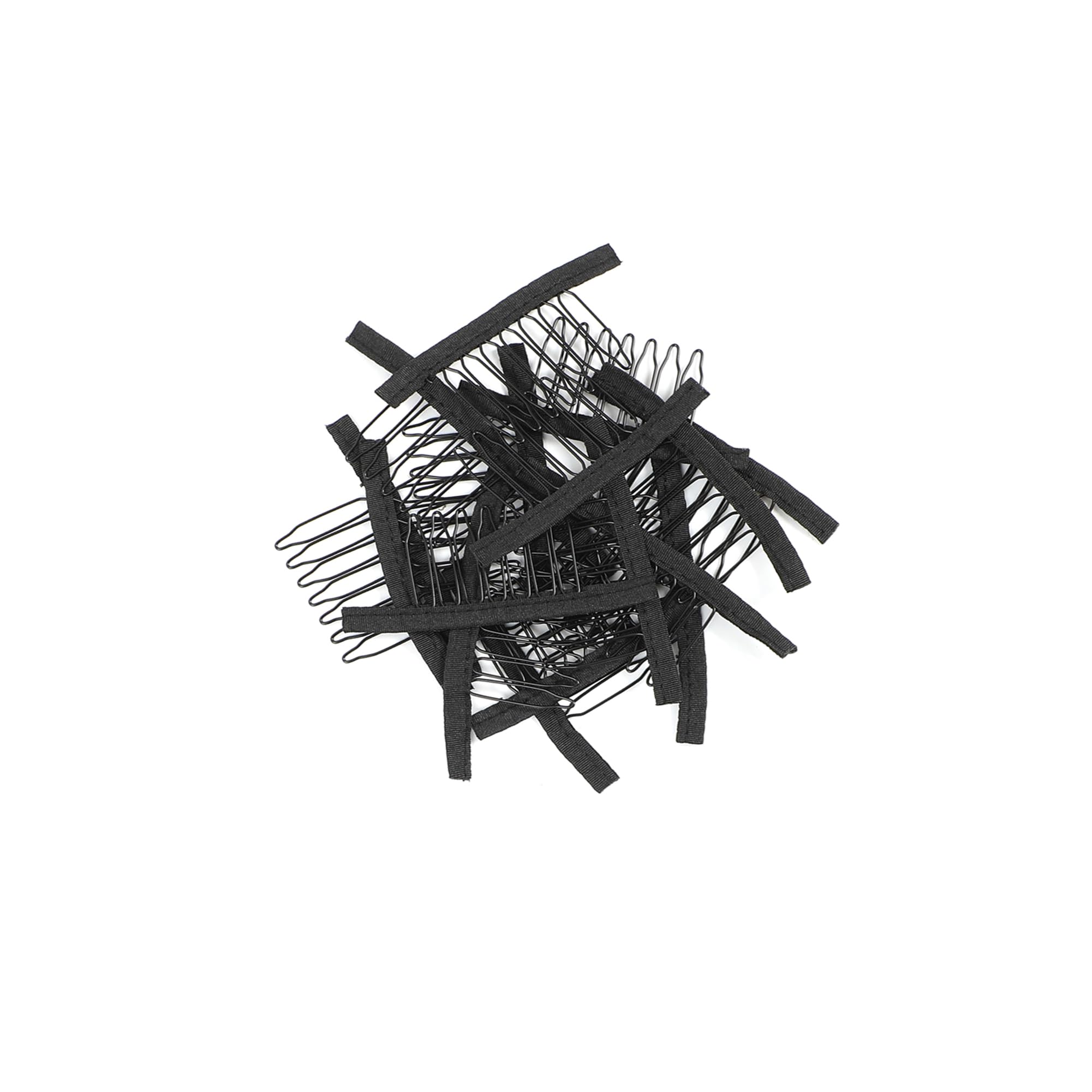Xuxisowo wig clips pack shows 30 black 7-teeth clips for secure wig attachment