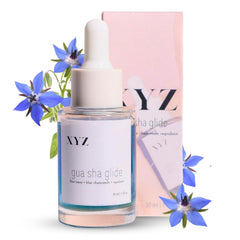 XYZ Skin Gua Sha Glide bottle closeup, vegan hydration for all skin types.