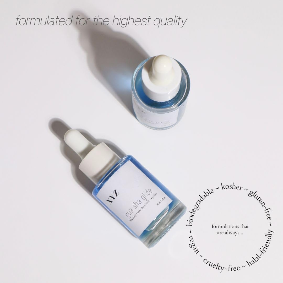 XYZ Skin Gua Sha Glide with squalene provides hydration.