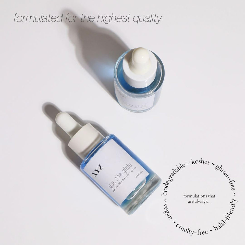 XYZ Skin Gua Sha Glide with squalene provides hydration.