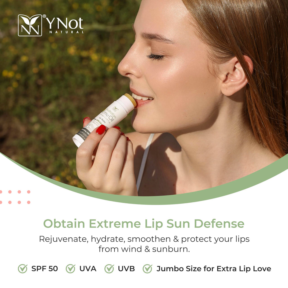 Y Not Natural Emu Oil Lip Balm twist-stick shows easy application on the go.