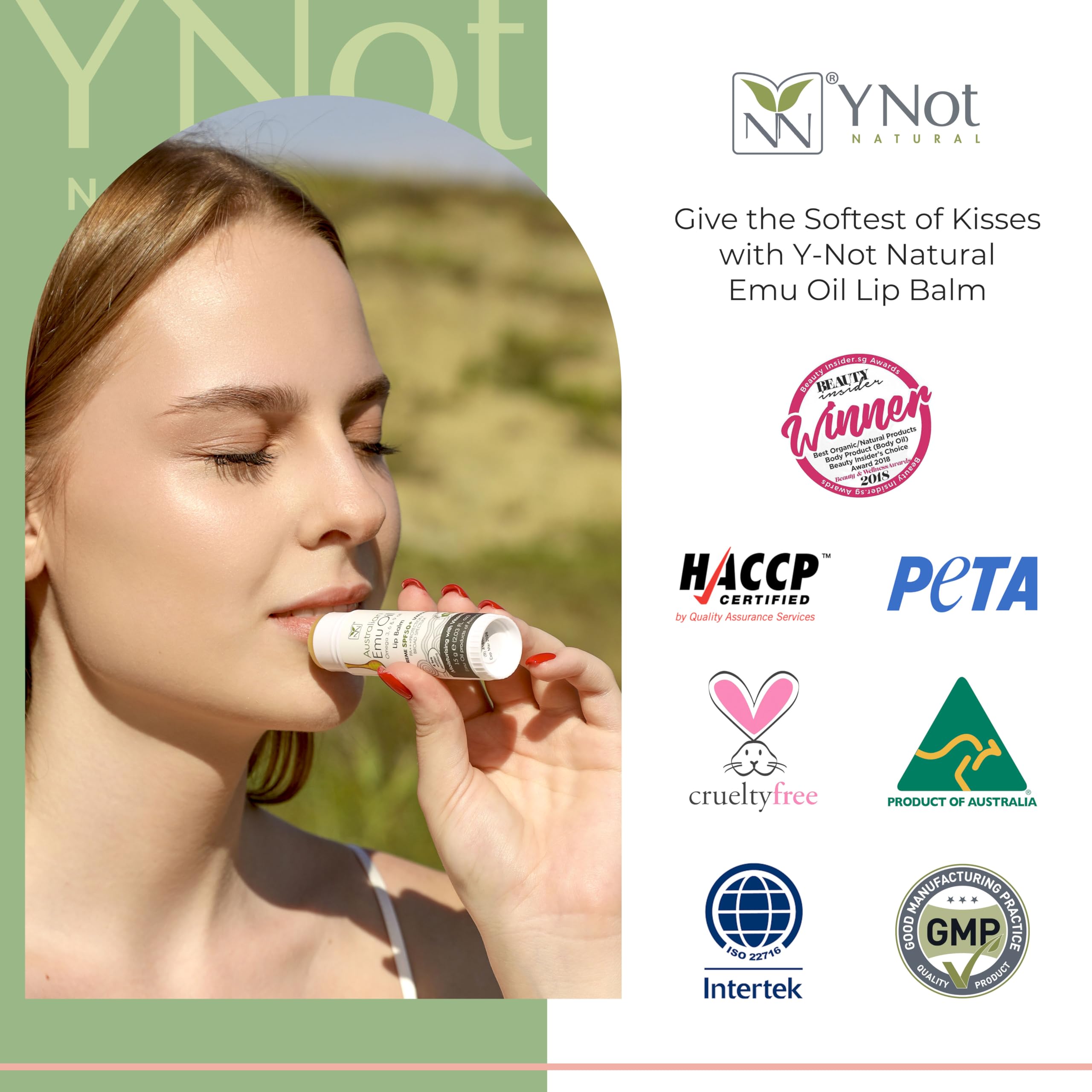 Y Not Natural Emu Oil Lip Balm Vitamin E enrichment supports lip nourishment.