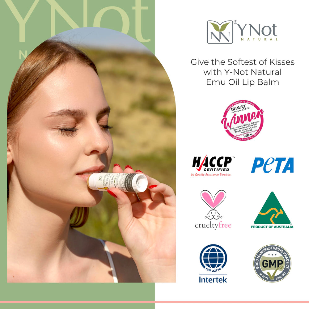Y Not Natural Emu Oil Lip Balm Vitamin E enrichment supports lip nourishment.