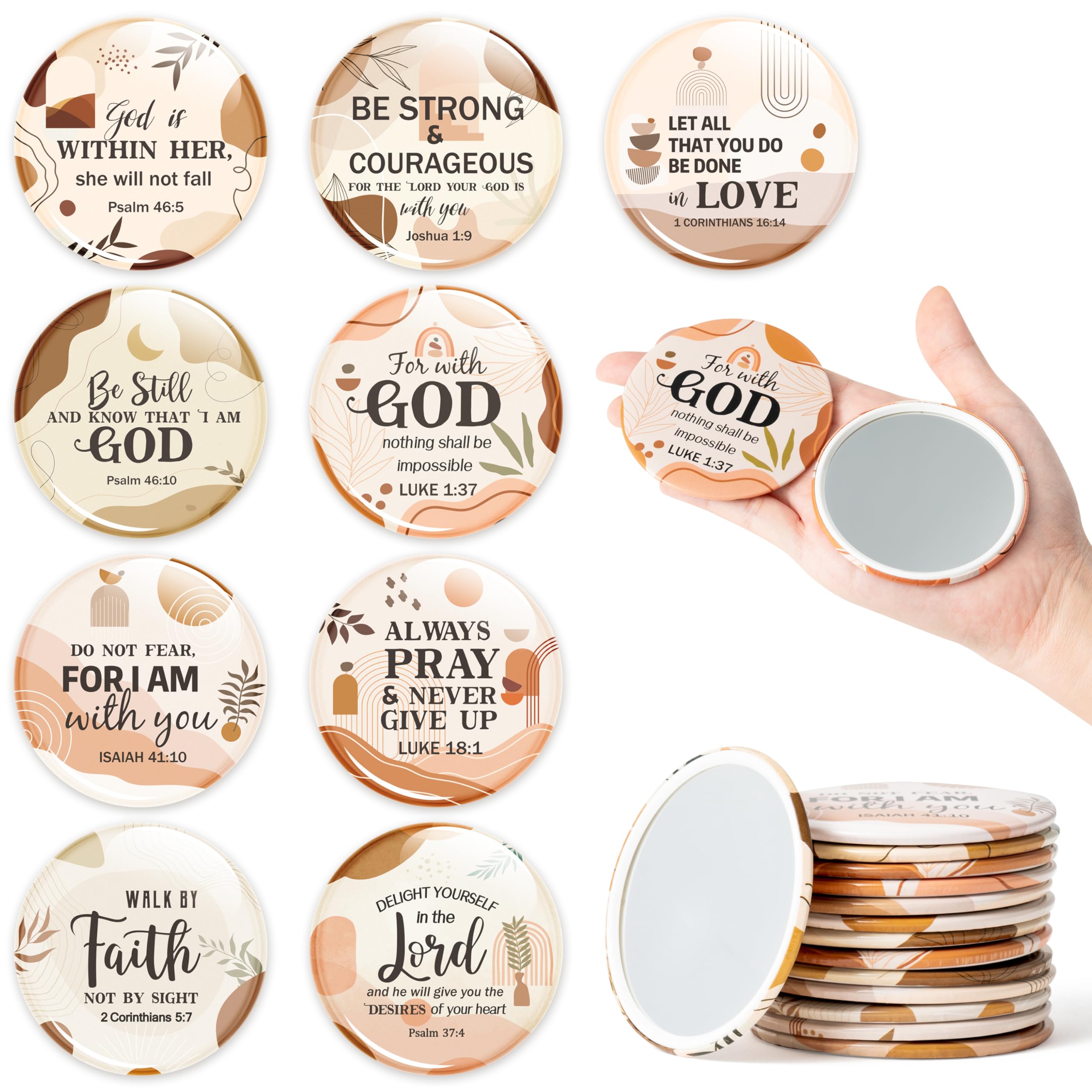 Y1tvei Bible Verse Compact Mirror shows nine designs for quick on-the-go touch-ups.