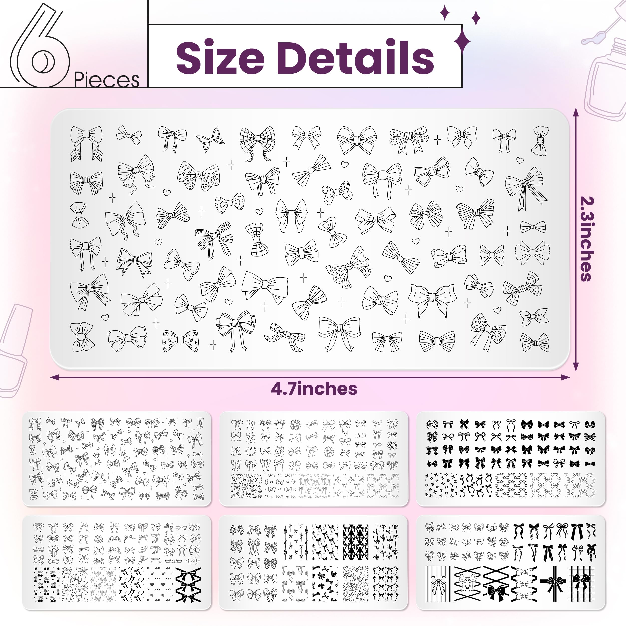 Y1tvei Bowknot plate pattern 3 delivers bold bow accents for stylish nails.