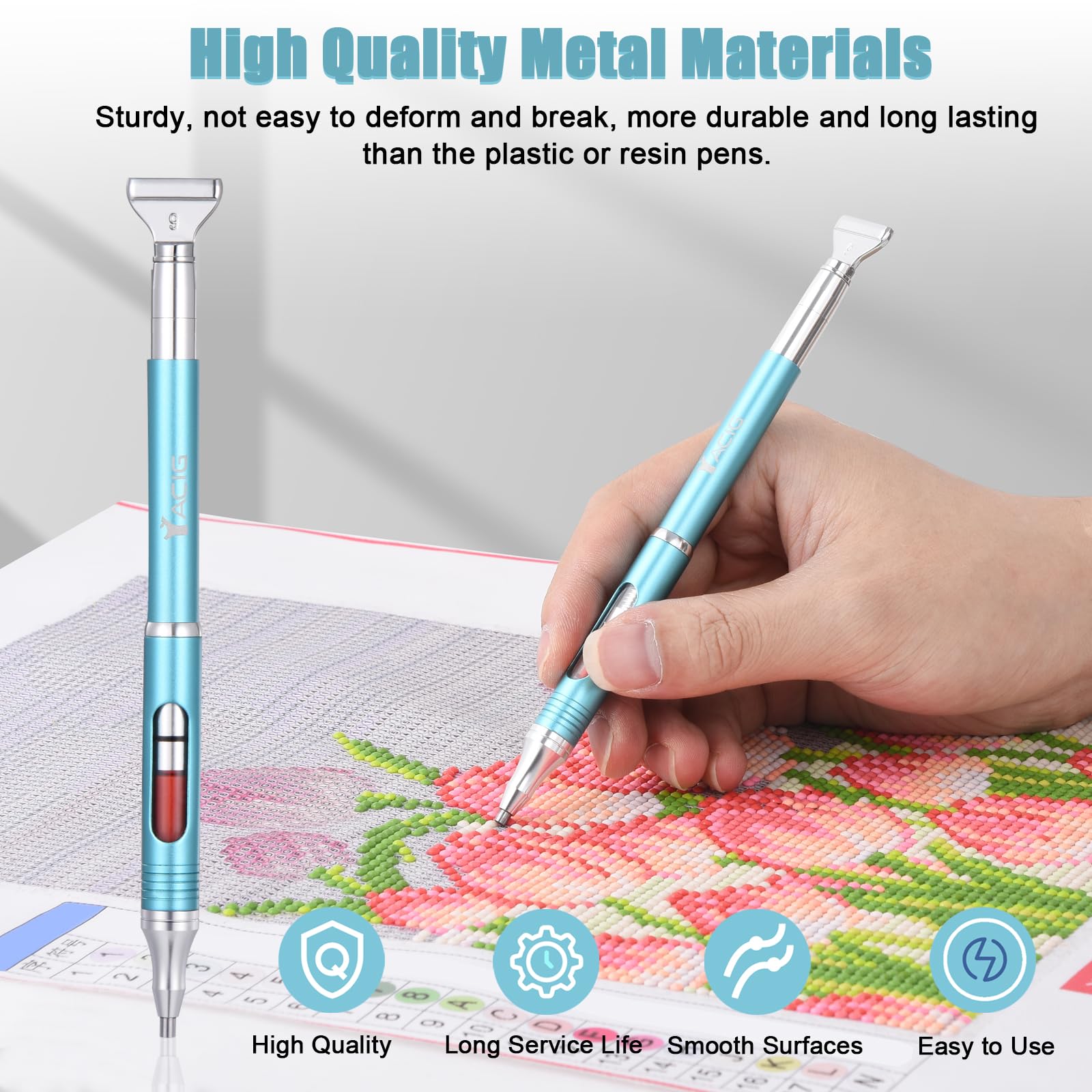 Yacig diamond art pen in use, precise placement with a comfortable grip.