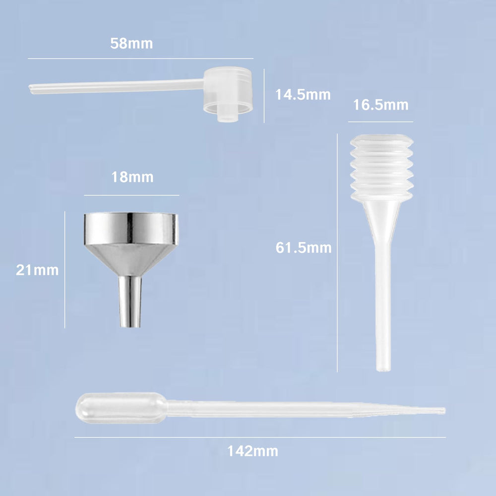YAFIYGI mini metal funnels aiding precise transfers during refills.