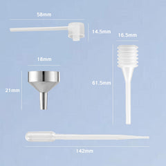 YAFIYGI mini metal funnels aiding precise transfers during refills.
