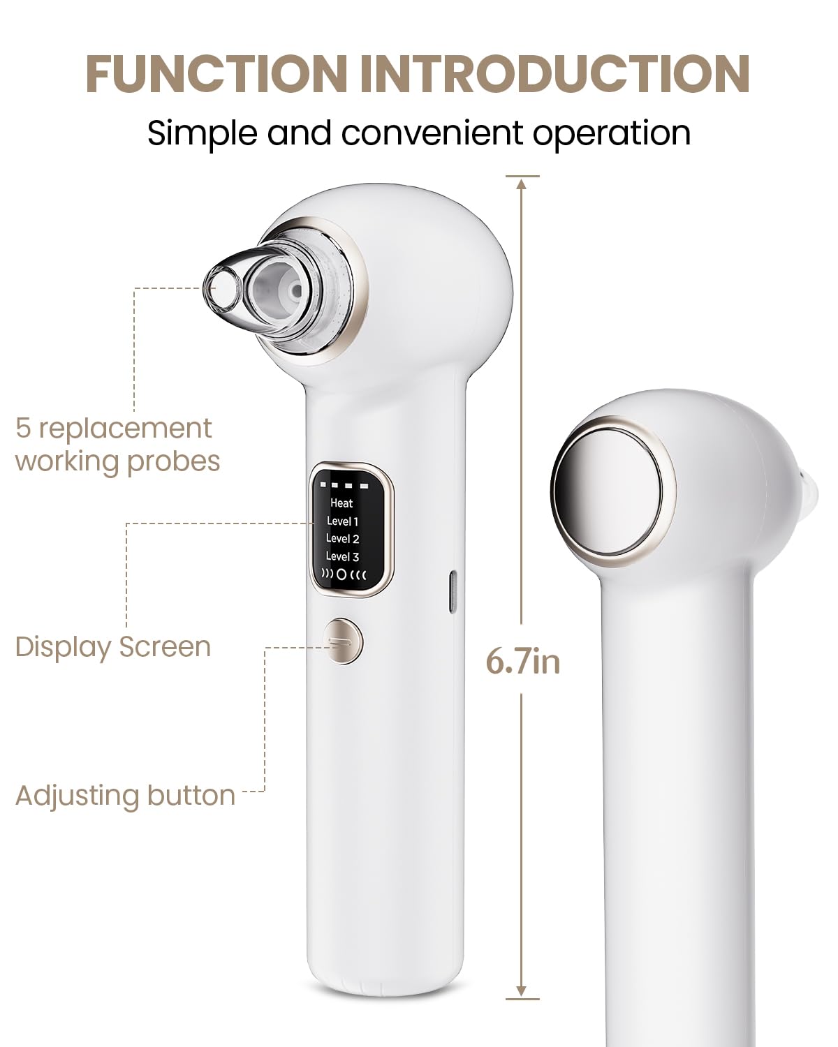 YAGETU white device with 3 suction levels suits different skin needs.
