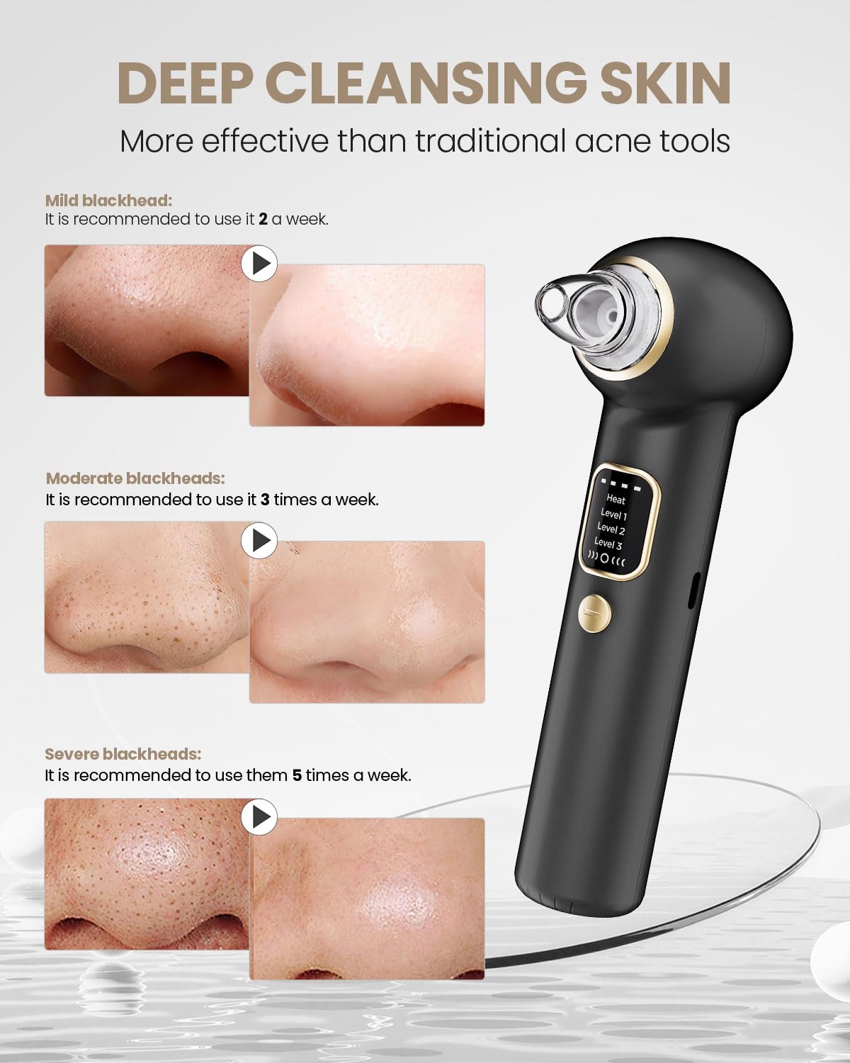 Yagetu pore vacuum three suction levels demonstrate customizable cleansing intensity.