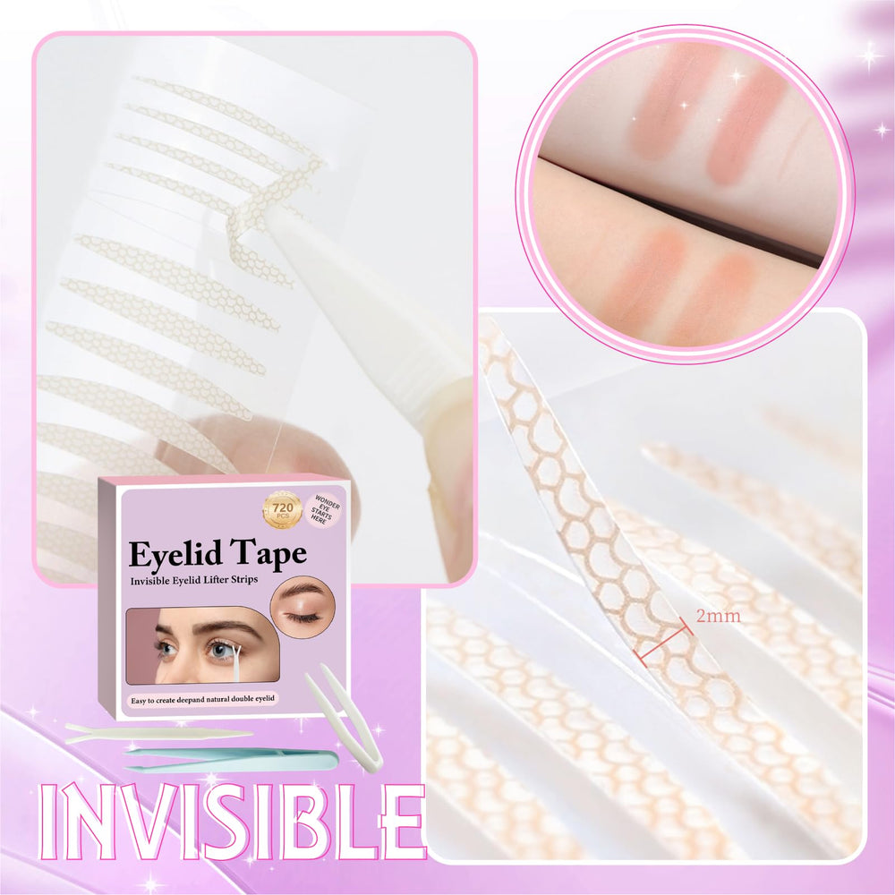 YAGUVI eyelid lifter strip application close-up emphasizes thin, breathable, and waterproof adhesive.
