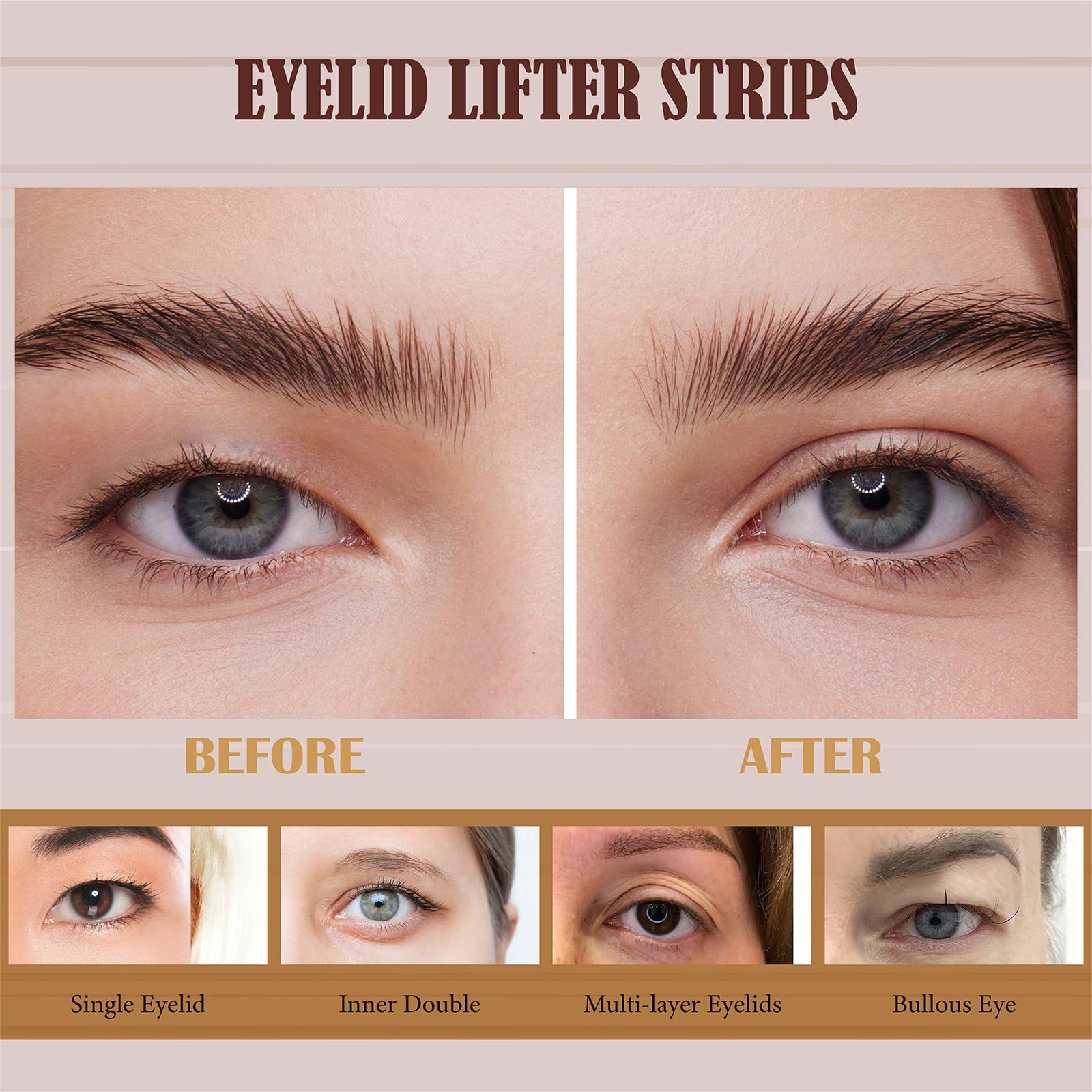 YAGUVI Eyelid Tape on lid showing invisible integration with skin for everyday wear.
