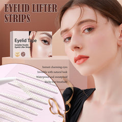 YAGUVI Eyelid Tape worn on eye demonstrating discreet lift under makeup.