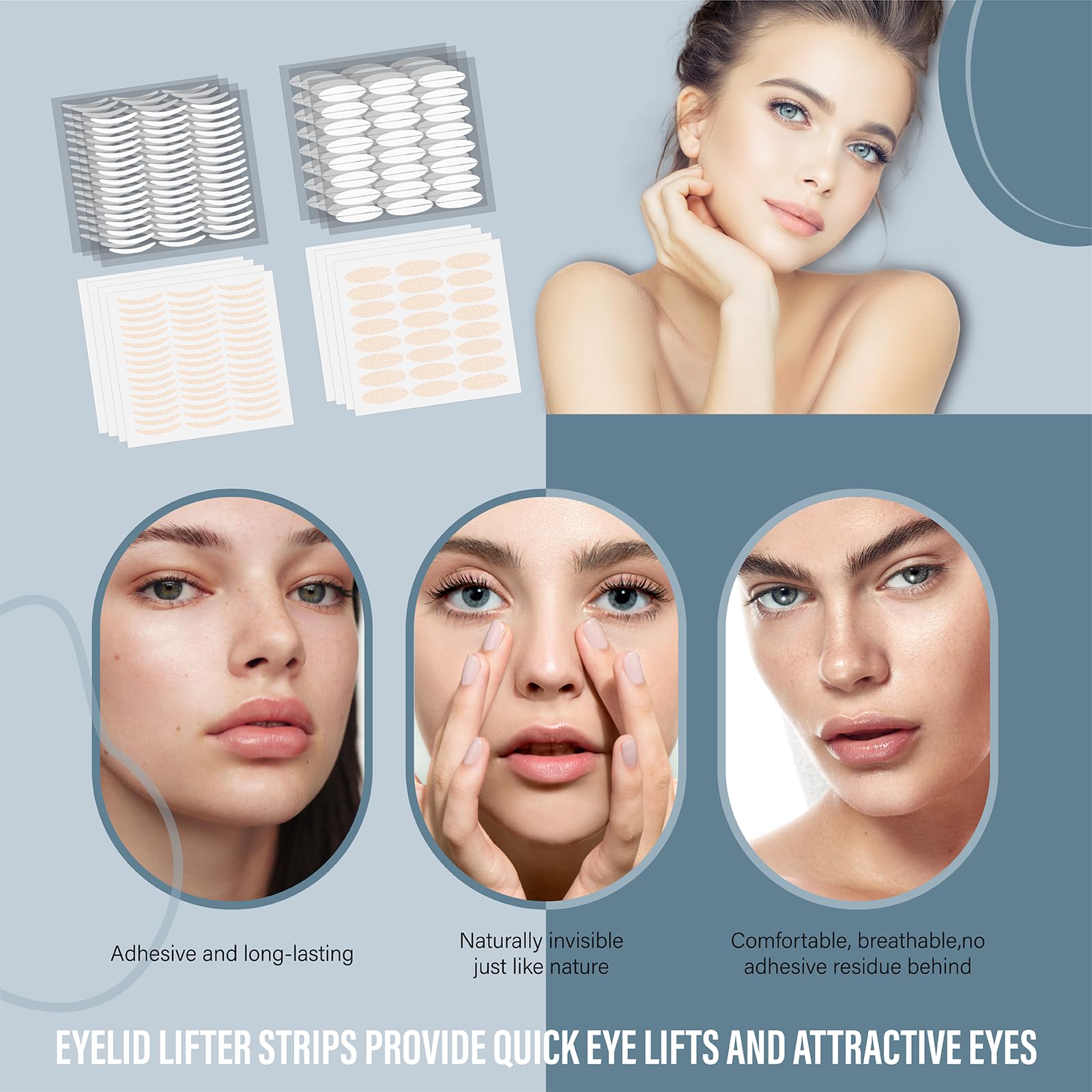YAGUVI eyelid tape applied on eyelid for natural lift during use