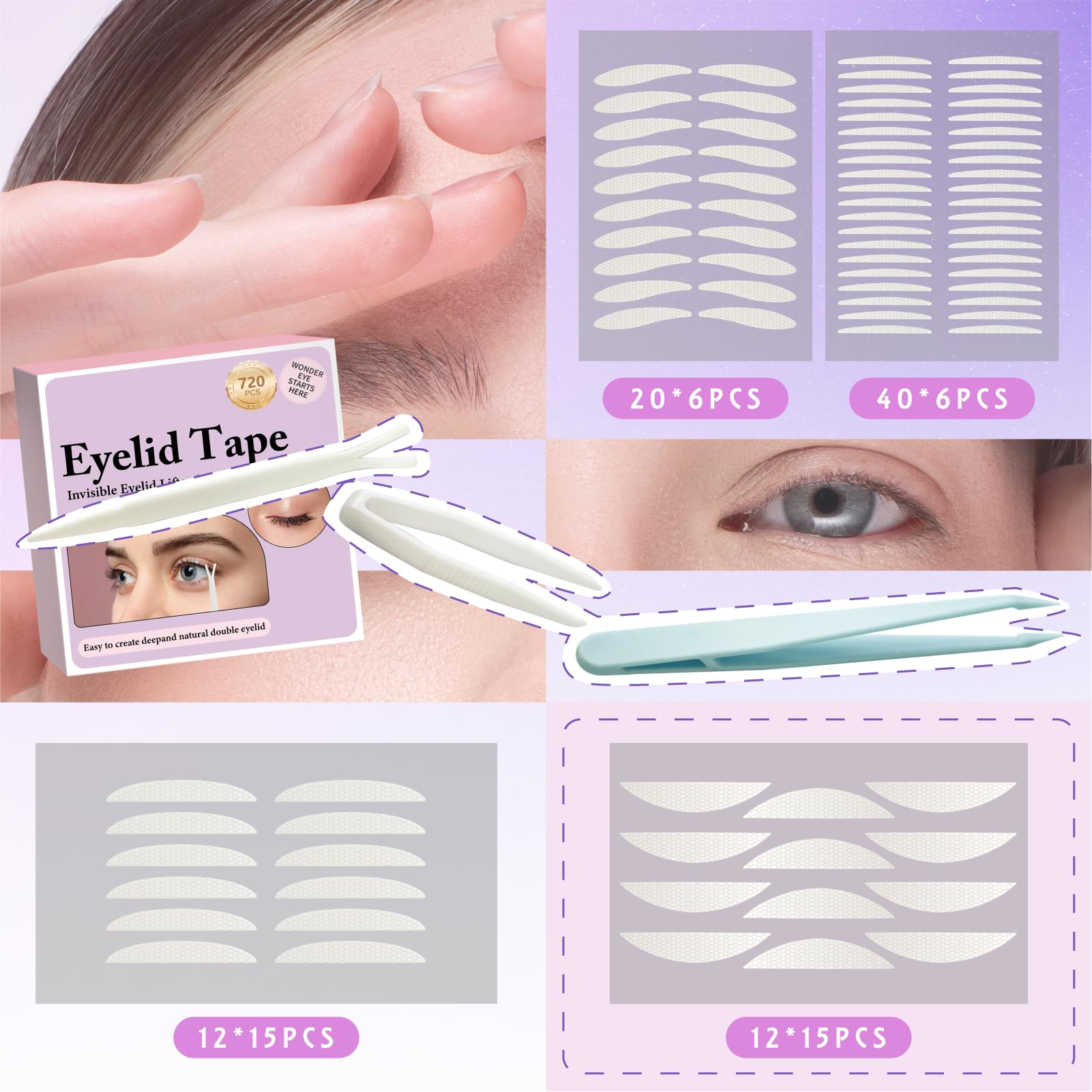 YAGUVI variety sizes concept image showing four sizes for different eyelid thickness.