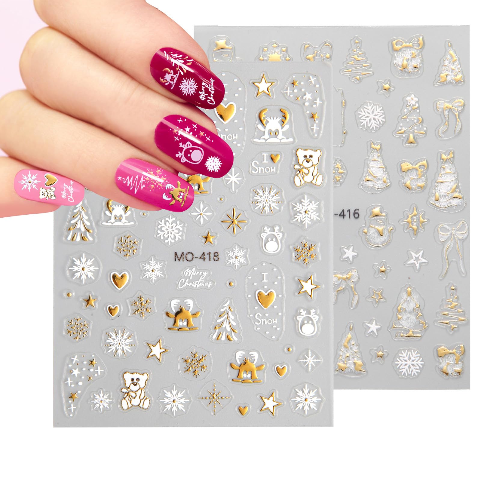 Yakomon 5D embossed nail stickers packaging with two sheets for quick festive manicure ideas.