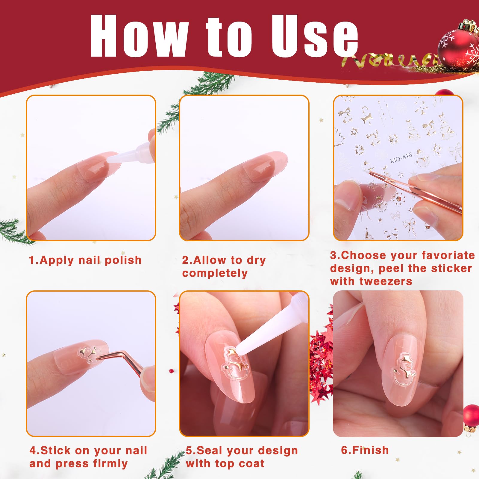 Yakomon 5D nail decals with variety designs for quick festive looks.