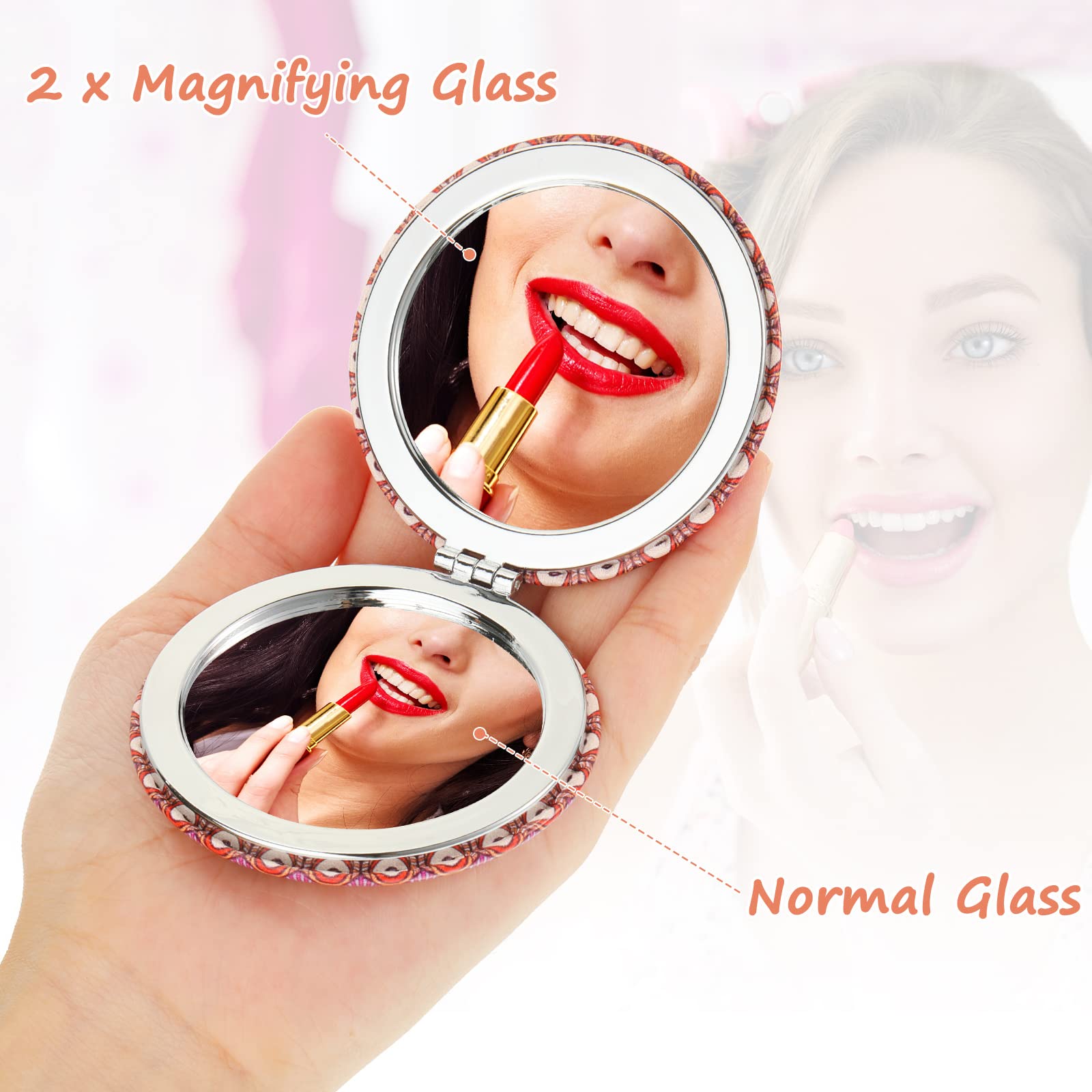 Yalikop mandala heart-shaped two-sided compact mirror for lipstick and grooming.