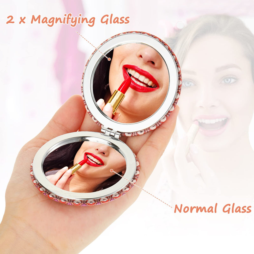Yalikop mandala heart-shaped two-sided compact mirror for lipstick and grooming.