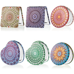Yalikop mandala square pocket mirror with double magnification for precise makeup touch-ups.