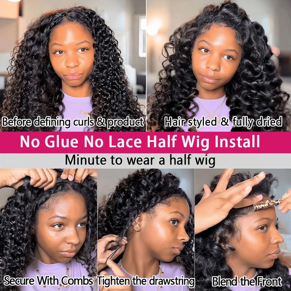 yamduly half wig drawstring-cap application showcases secure, beginner-friendly wear