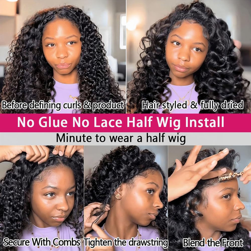 yamduly half wig drawstring-cap application showcases secure, beginner-friendly wear