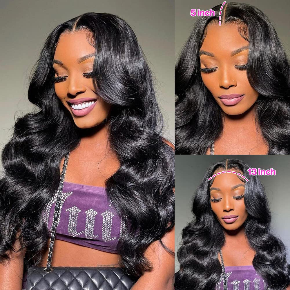 Yamikk 13x5 body wave lace front wig middle part close-up demonstrates seamless parting