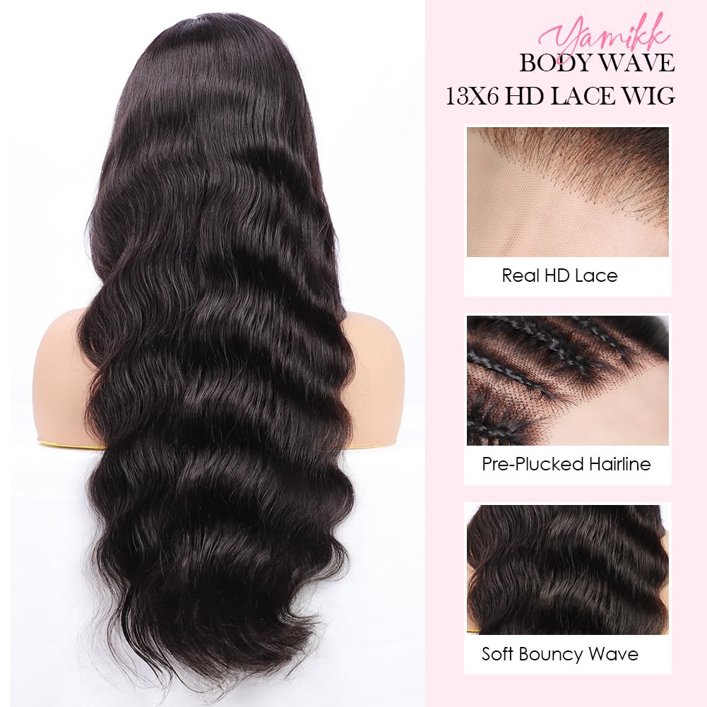 Yamikk 13x6 body wave lace front wig baby hair detail for realistic hairline.