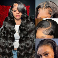 Yamikk 13x6 body wave lace front wig front view demonstrates natural parting and volume.