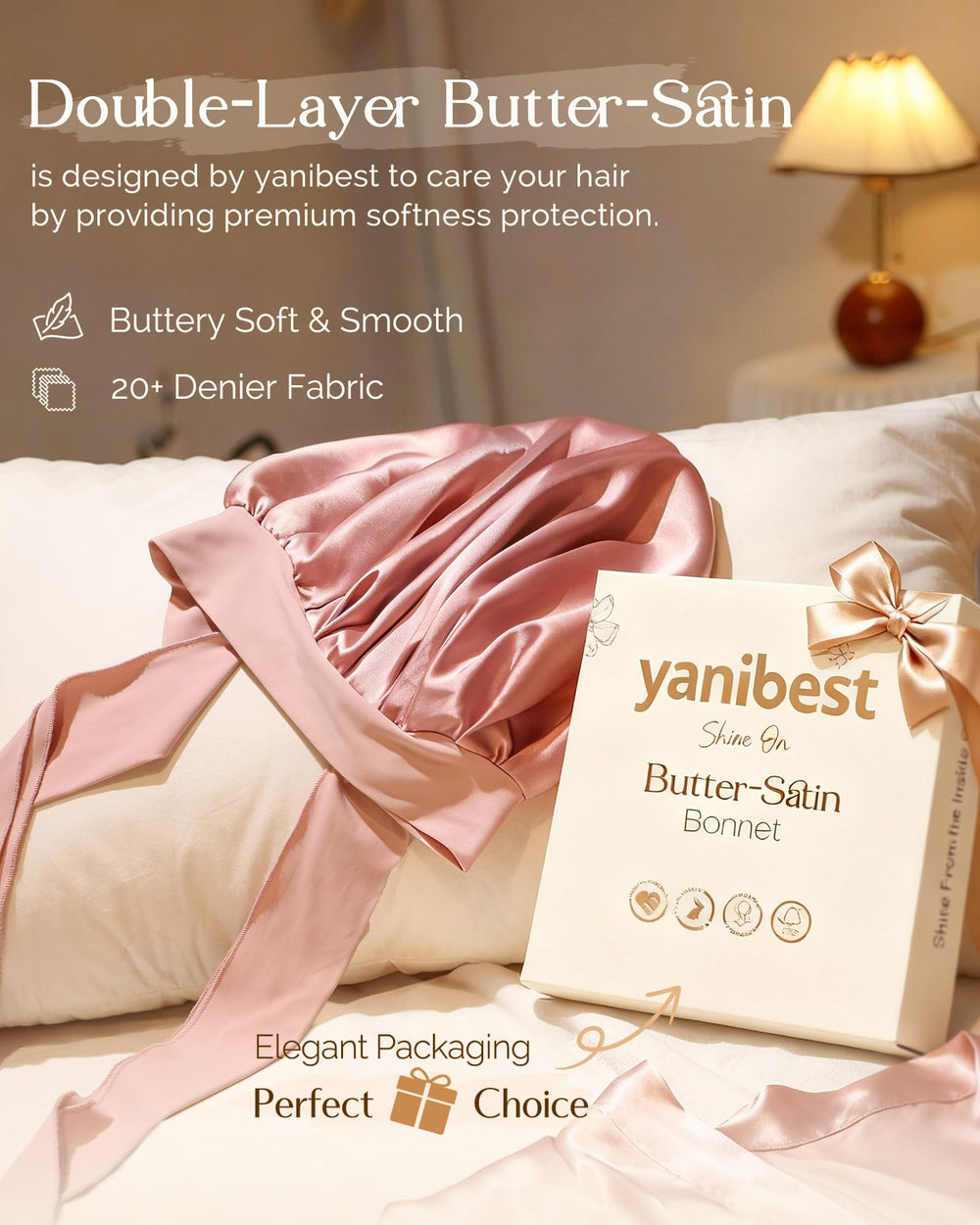 YANIBEST adjustable elastic band keeps the bonnet securely in place overnight.