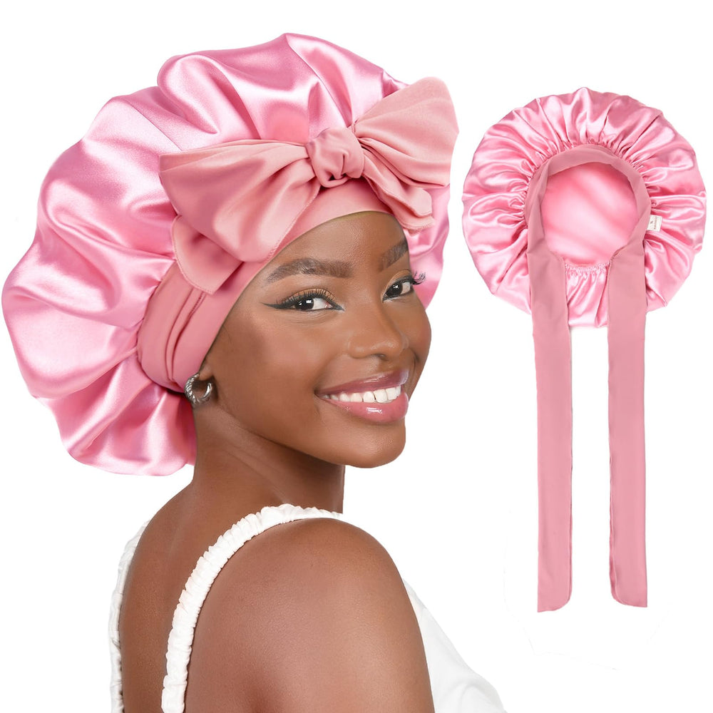 Yanibest adjustable satin bonnet worn overnight for gentle protection.