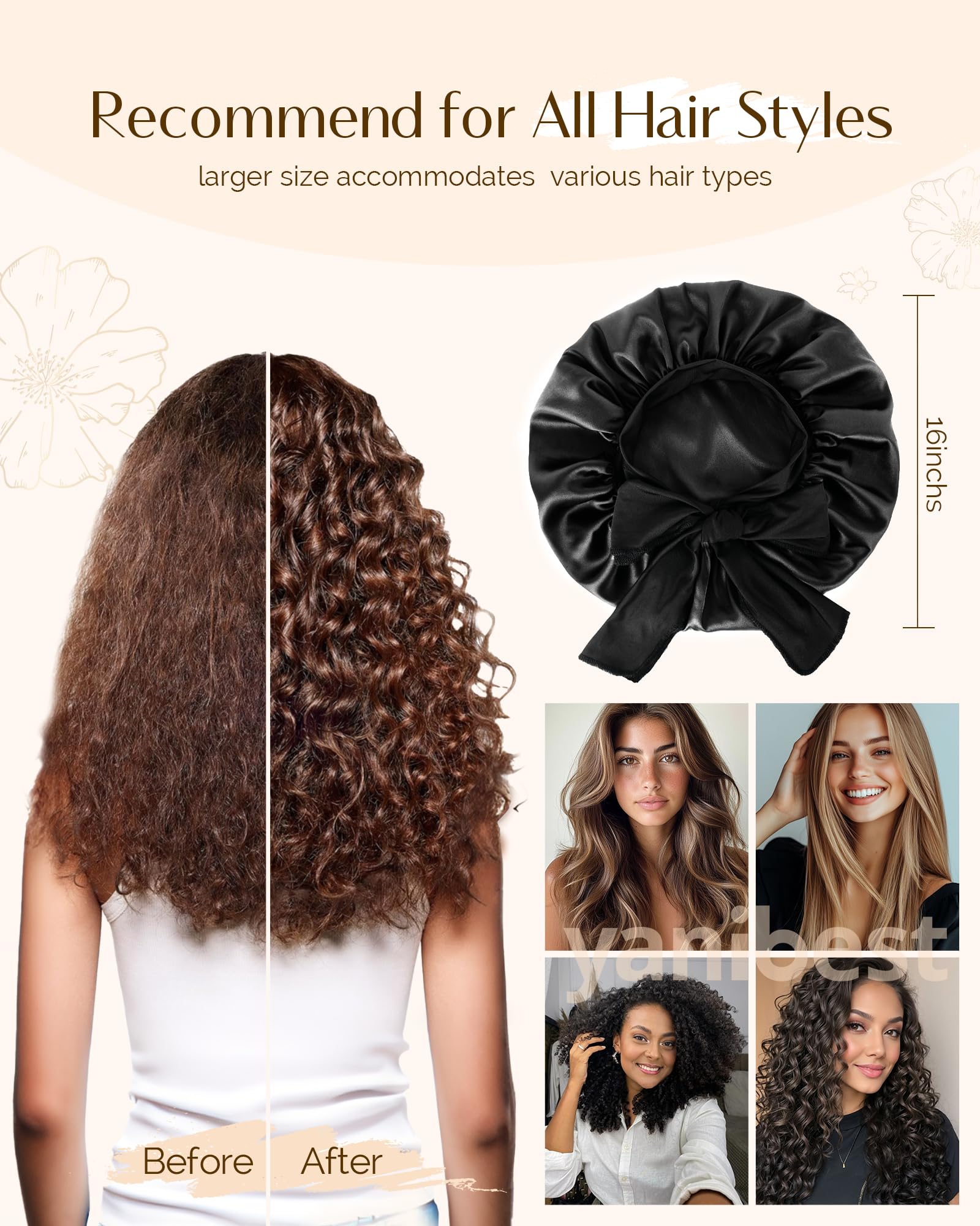 YANIBEST bedtime-hair-care bonnet helps maintain style and protects sheets