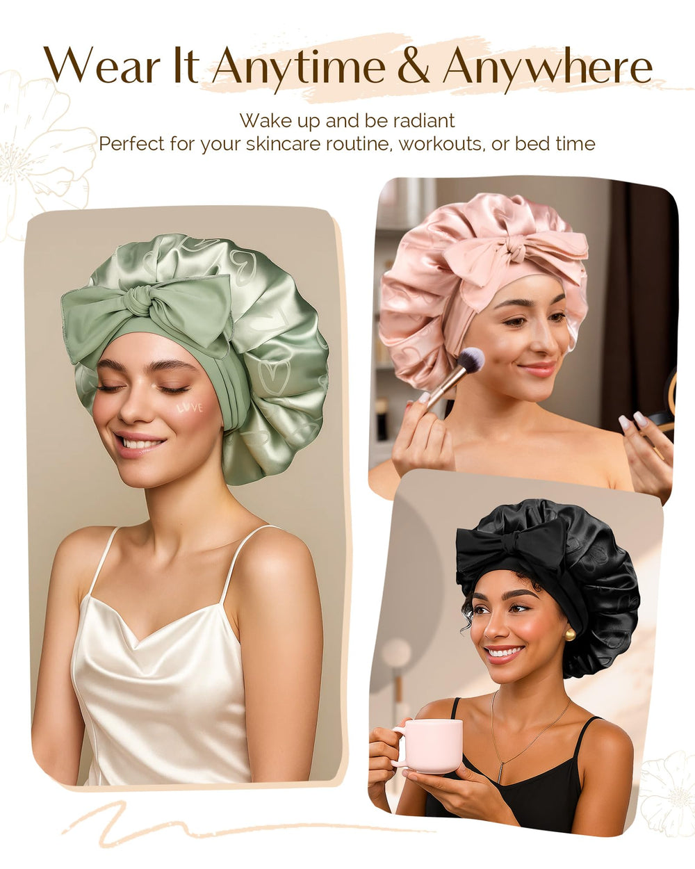 YANIBEST bonnet worn during sleep demonstrates secure overnight wear.