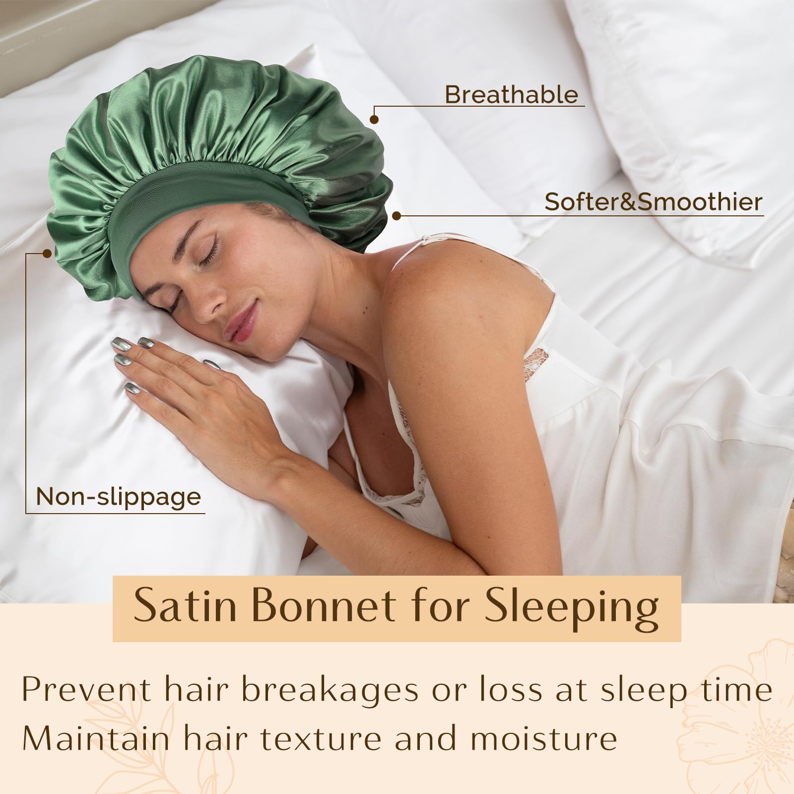 YANIBEST green satin bonnet designed for curly hair style and protection