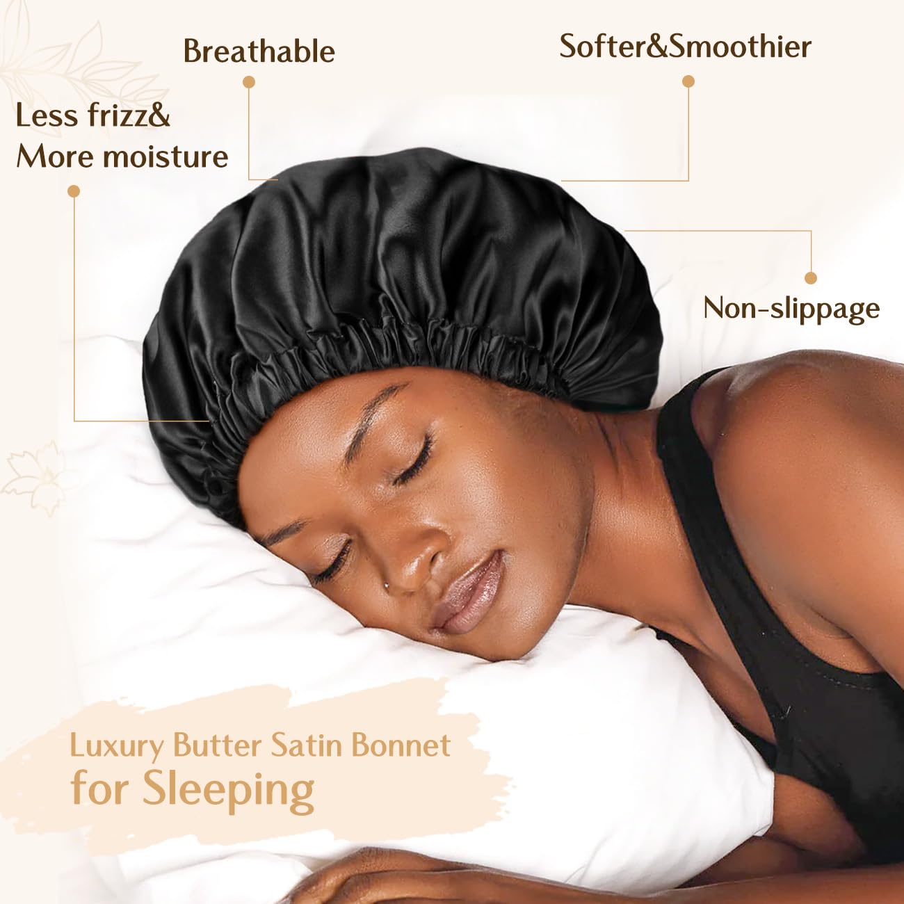 YANIBEST double-layer satin bonnet inside view highlights reversible colors protecting hair and bedding