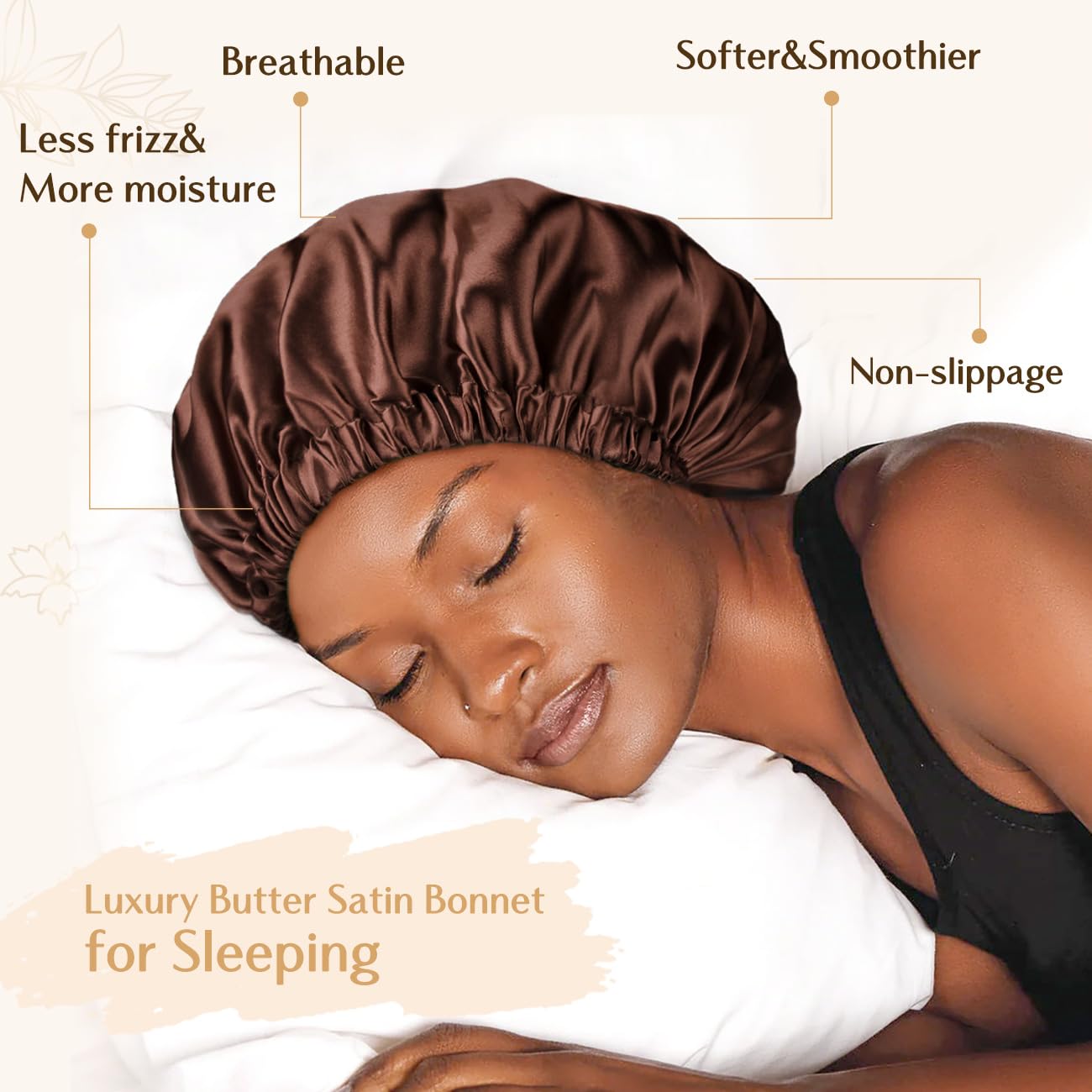 YANIBEST double-layer satin bonnet reversible colors closeup demonstrates dual-face protection against hair and pillow fibers.