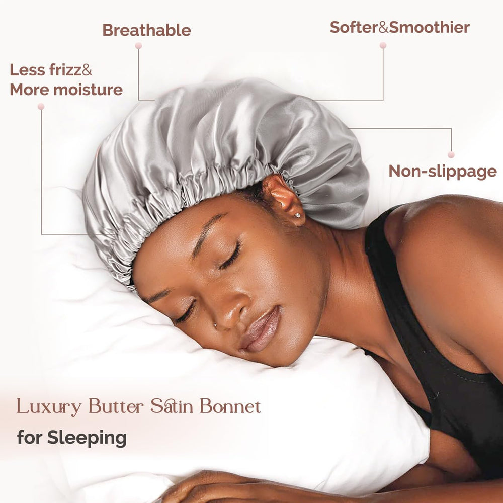 YANIBEST double-layer satin bonnet reversible design protects hair and sheets overnight.