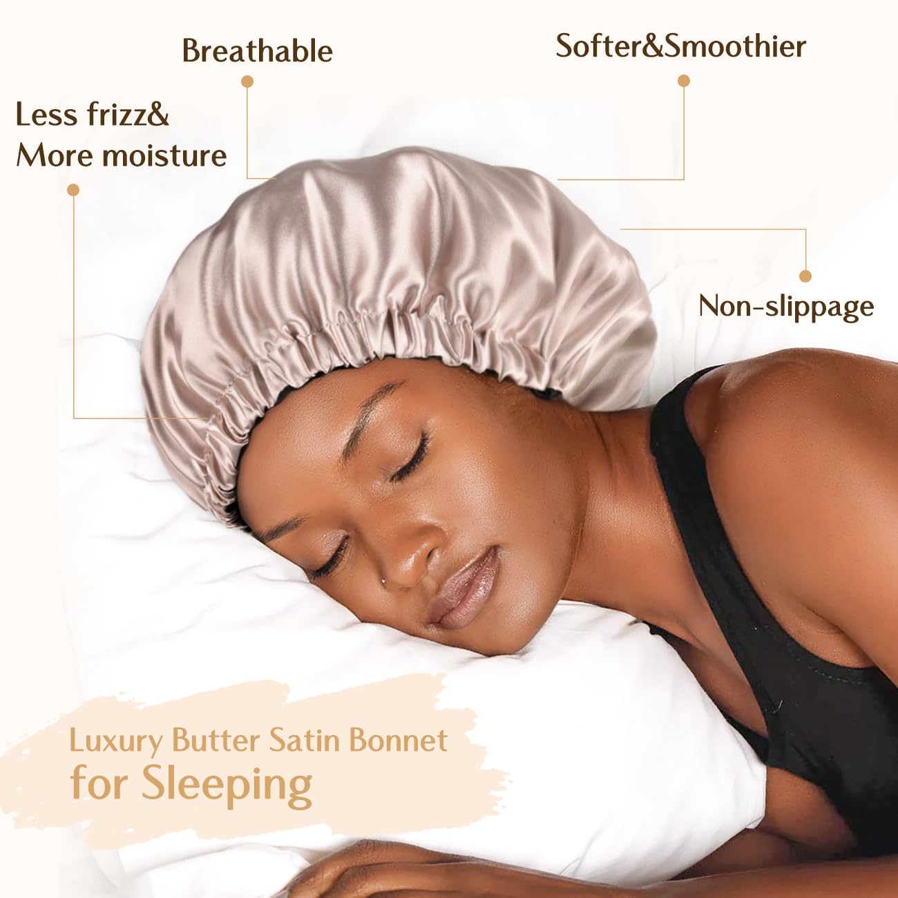 YANIBEST double-layer satin bonnet—two-sided protection reduces friction during sleep