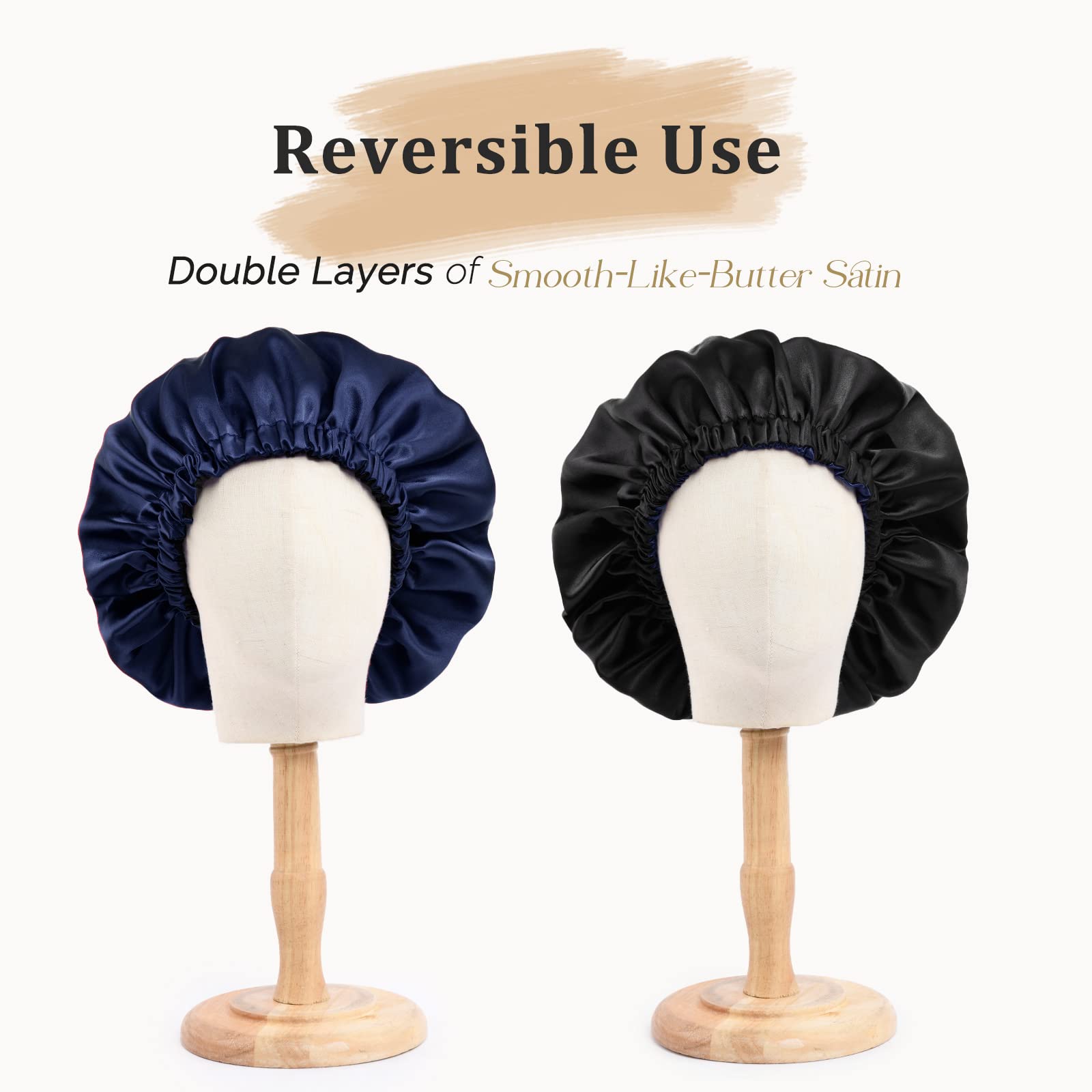 YANIBEST double-layer satin bonnet protects hair and sheets with reversible color options.