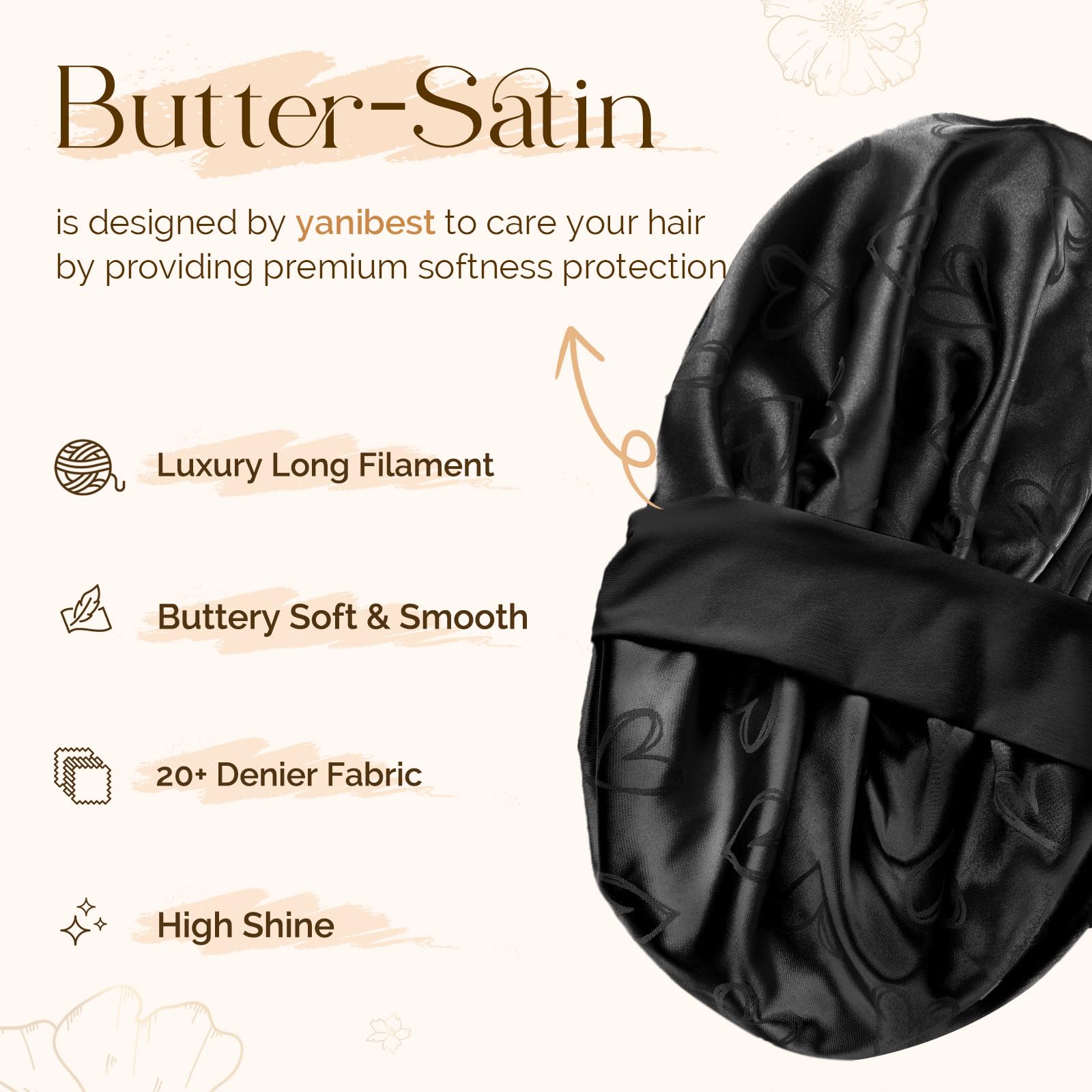 YANIBEST double-layer satin bonnet for reversible, versatile styling options