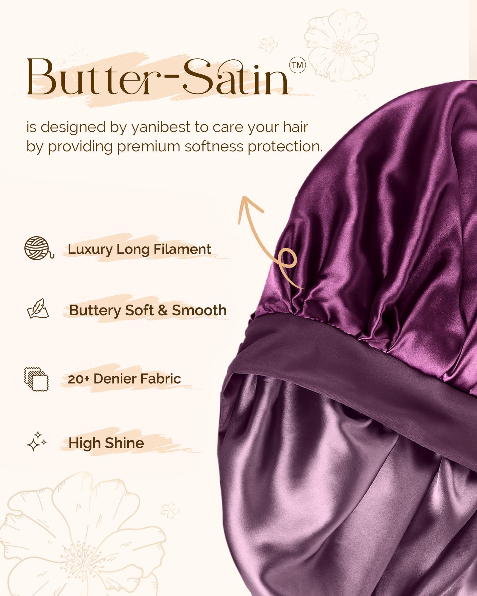 Yanibest double-layer silk bonnet interior shows reversible design for stain-free nights