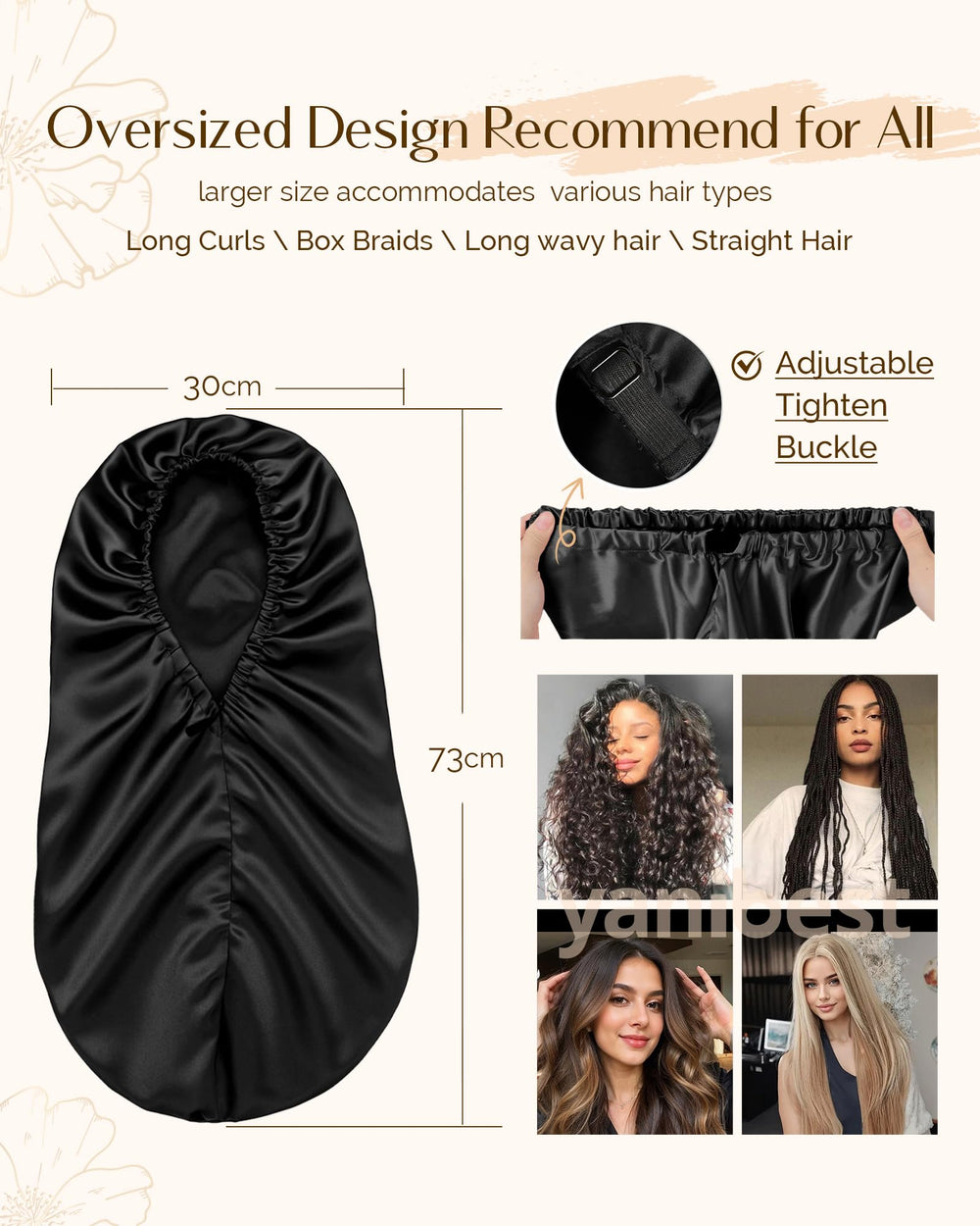 YANIBEST full-coverage bonnet protects long hair overnight