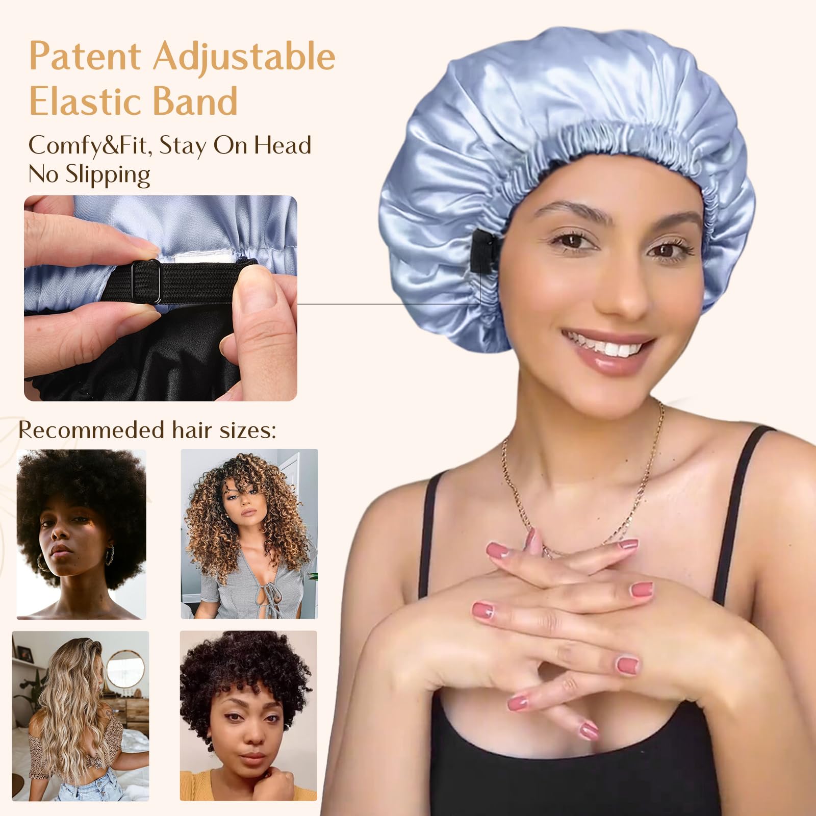 YANIBEST satin bonnet closeup emphasizes frizz control and moisture retention during nightly wear.