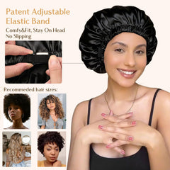 YANIBEST night-routine bonnet on bed illustrates easy bedtime use with hair protection