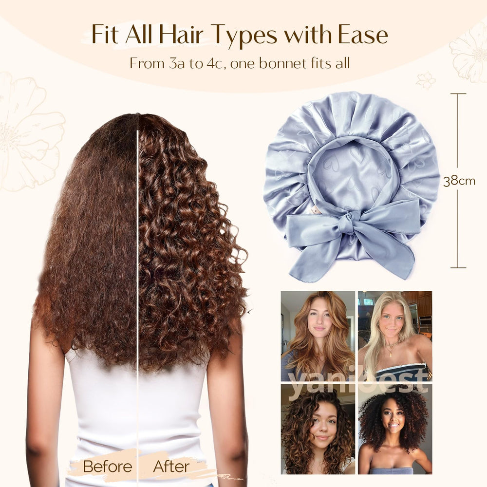 YANIBEST satin bonnet blue night-use wear keeps curls safe during sleep