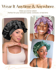 Yanibest reversible satin bonnet prevents color transfer to bed linens.